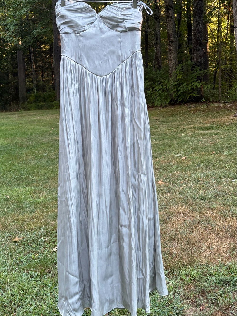 Lulus Kylin Sage Green Satin Basque Waist Strapless Gown Maxi Dress fairy size M